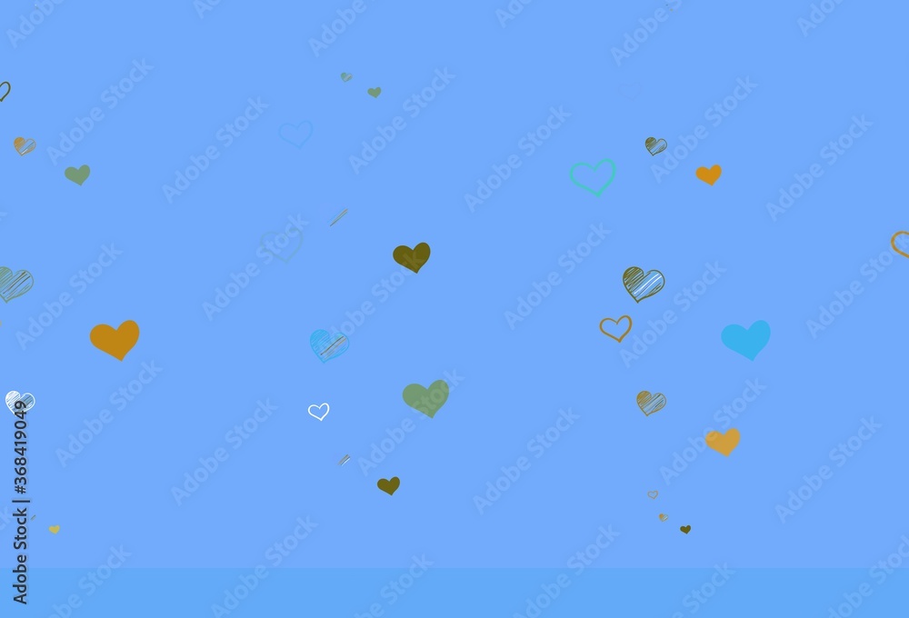 Light Blue, Yellow vector template with doodle hearts. Light Blue, Yellow vector template with doodle hearts.