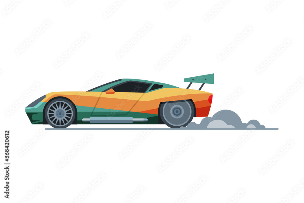Sport Racing Car, Side View, Fast Motor Racing Bolid Vector Illustration