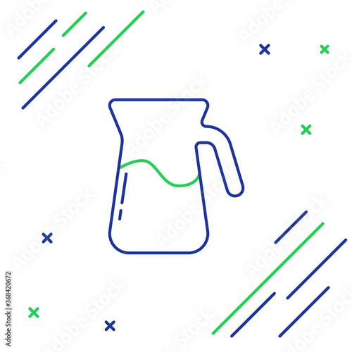 Line Jug glass with water icon isolated on white background. Kettle for water. Glass decanter with drinking water. Colorful outline concept. Vector.