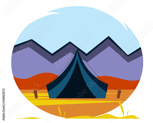 Landscape of nature with a tent. Autumn illustration of nature in a flat style.