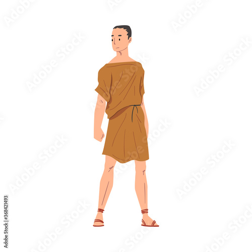 Roman Man in Traditional Clothes, Ancient Rome Plebeian Citizen Character in Tunic And Sandals Vector Illustration