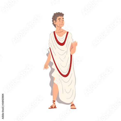 Roman Philosopher in Traditional Clothes, Ancient Rome Citizen Character in White Tunic And Sandals Vector Illustration