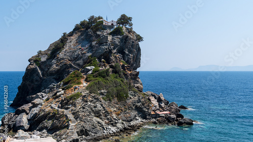 Obraz na plátně Agios Ioannis chapel in Skopelos is the filming location of Mamma Mia movie
