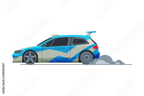 Sport Racing Car, Side View, Fast Motor Racing Vehicle Vector Illustration on White Background