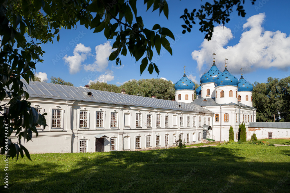 St. George's (Yuriev) Monastery, Veliky Novgorod, Russia - Holy Cross Cathedral of St. George's Monastery, Yurievo village, outskirts of Veliky Novgorod. UNESCO world heritage site. St. George's (Yuriev) Monastery, Veliky Novgorod, Russia - Holy Cross Cathedral of St. George's Monastery, Yurievo village, outskirts of Veliky Novgorod. UNESCO world heritage site.
