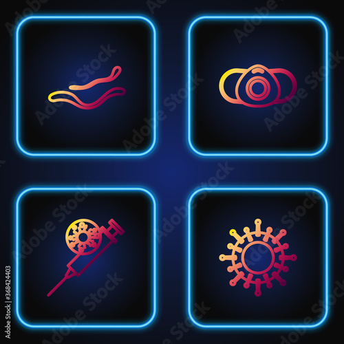 Set line Virus, Syringe and virus, Ebola disease and Medical protective mask. Gradient color icons. Vector.