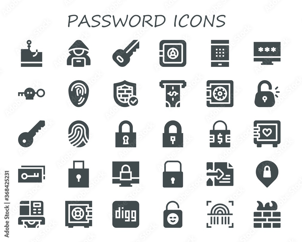 Modern Simple Set of password Vector filled Icons