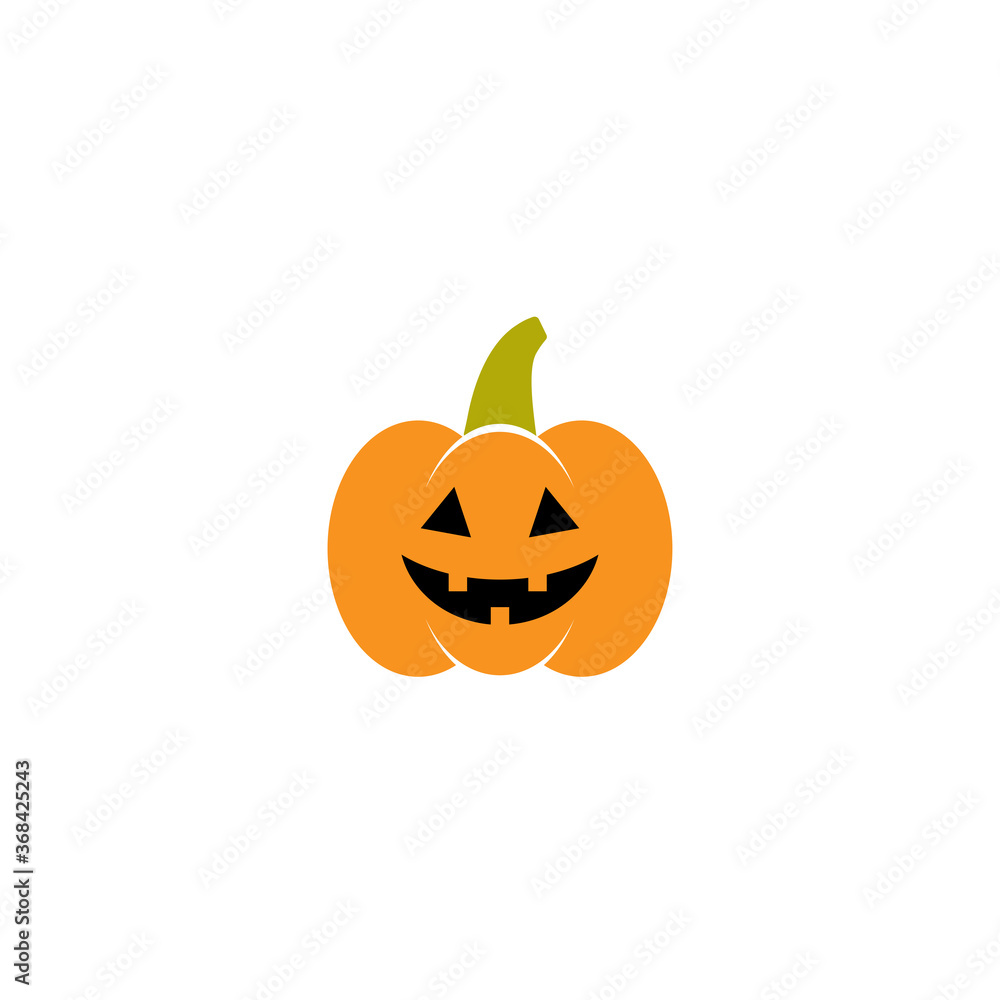 Pumpkin Icon with green stem and evil face. Orange gourd label. Pumpkin Icon with green stem and evil face. Orange gourd label.