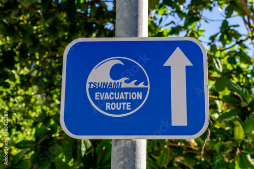 Tsunami Evacuation Route sign in Phi Phi Island, Thailand 