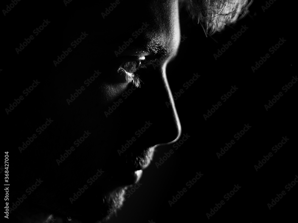 Back light head reflection human face  black and white