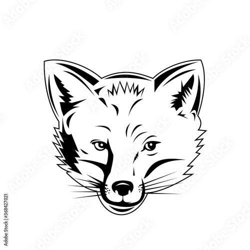 Red Fox Head Viewed from Front Retro Black and White Style