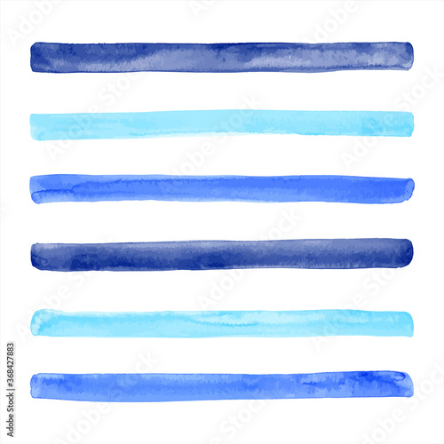 Blue watercolor stripes, long brush strokes decoration, pattern. Hand drawn watercolour textured uneven streaks, bars, text background. Water, marine graphic design elements, painted banner template 