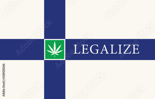 Banner in the form of the Finnish flag with a hemp leaf. The concept of legalizing marijuana, cannabis in Finland. Medical legalization of cannabis.