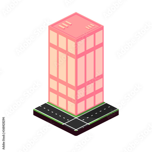 Isometric building icon, graphic design template, vector illustration