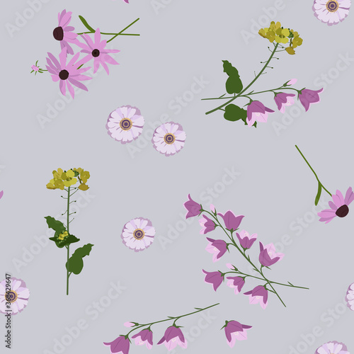 Seamless vector illustration with delicate wildflowers.