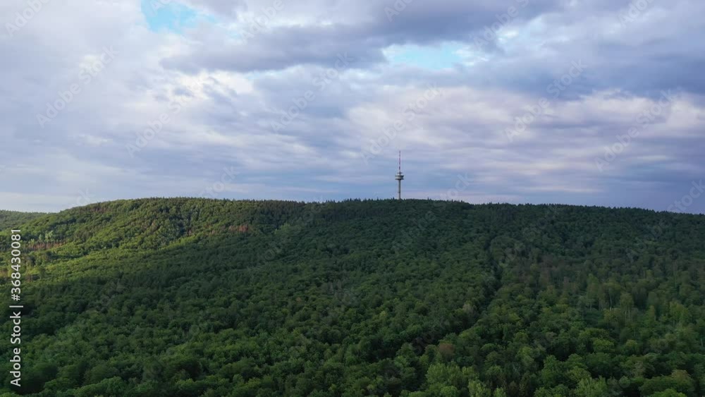 Drone flight over forest and TV tower in Germany Drone flight over forest and TV tower in Germany