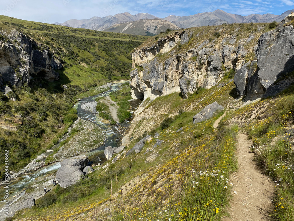 Walkway through Cave Stream Scenic Reserve in Canterbury, New Zealand Walkway through Cave Stream Scenic Reserve in Canterbury, New Zealand