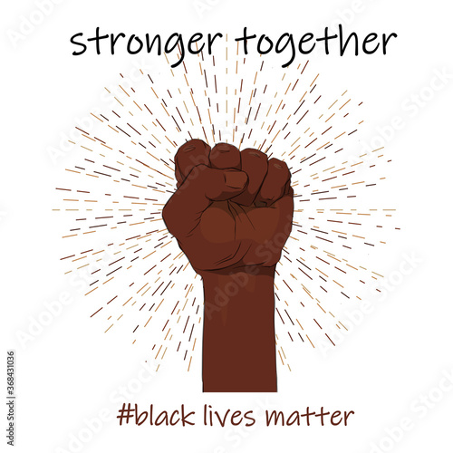 Black lives matter. Sticker, patch, t-shirt print, logo design. Support for equal rights of black people. African American arm gesture on a white background