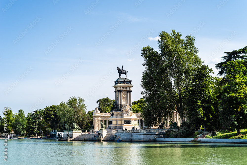 Monument to King Alfonso XII in Buen Retiro Park of Madrid, Spain.