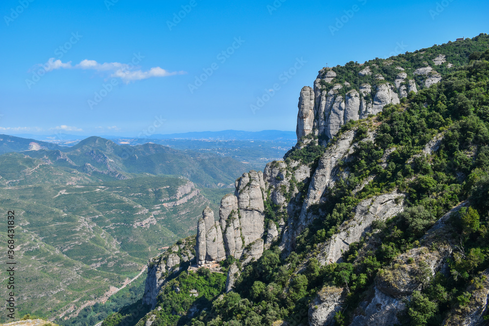 Photo taken from the Montserrat monastery with views of the mountains and the valley