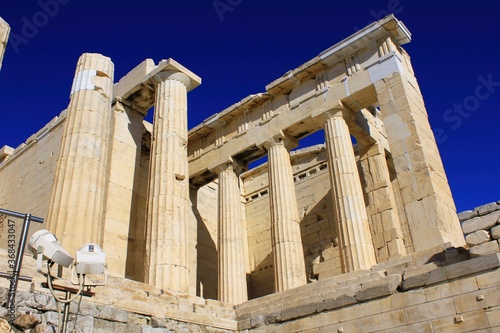 Greece, Athens, June 16 2020 - View of Propylaea, the monumental entrance to the Acropolis of Athens. photo