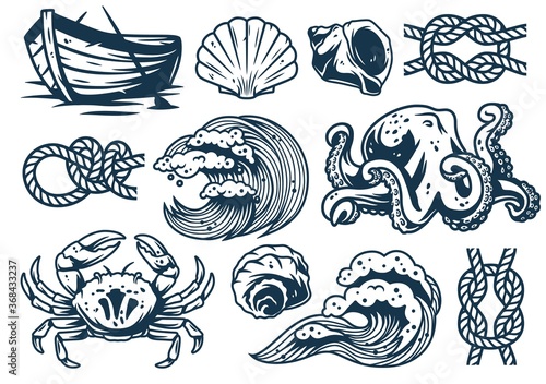 Set of nautical elements for marine design