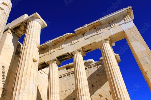 Greece, Athens, June 16 2020 - View of Propylaea, the monumental entrance to the Acropolis of Athens. photo