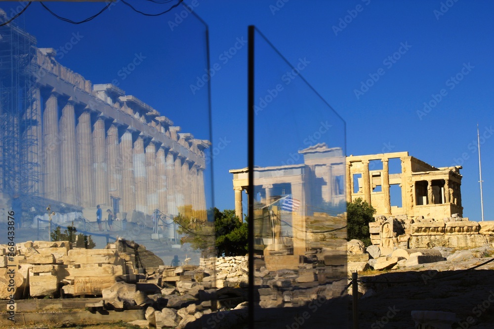 Greece, Athens, June 16 2020 - Plexiglass separators have been installed at Acropolis' Propylaia following a long list of new safety rules due to coronavirus outbreak. Greece, Athens, June 16 2020 - Plexiglass separators have been installed at Acropolis' Propylaia following a long list of new safety rules due to coronavirus outbreak.