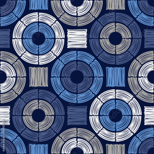 Mosaic with geometric shapes. Geometry. Seamless pattern. Design with manual hatching. Textile. Ethnic boho ornament. Vector illustration for web design or print.