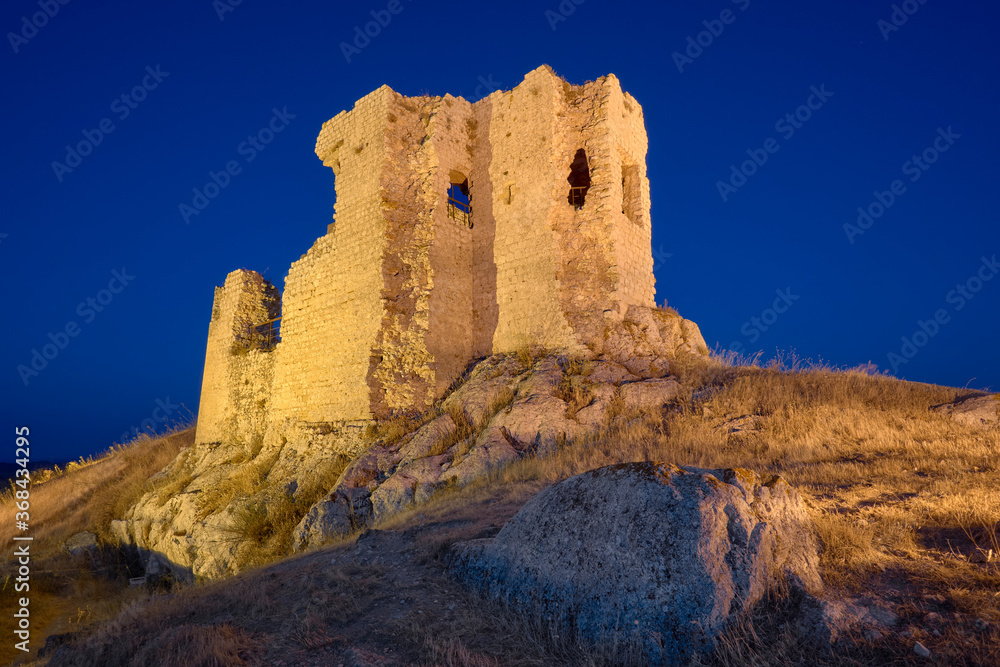 ruins of La Estrella castle in Teba at night, Malaga. Spain