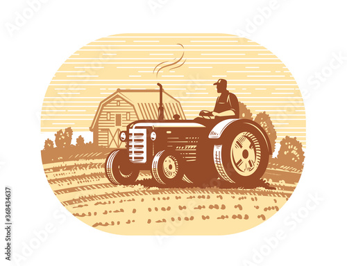 Farm tractor sketch. Agricultural industry, farming concept