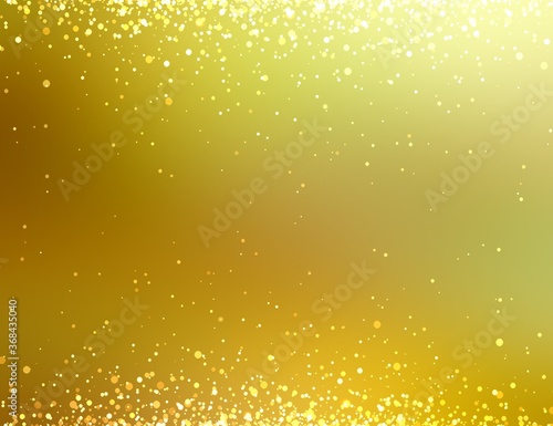 Yellow blur background covered with sparks from above and below. Holiday decorative twinkle lights pattern.