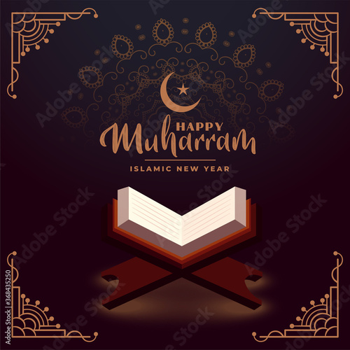 happy muharram background with holy quraan book