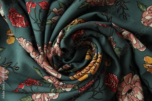 staple fabric viscose aquamarine with floral print
