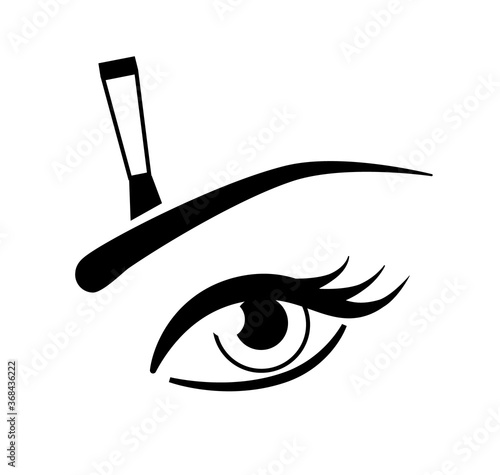 Beautiful eye icon with eyebrow brush. Brow makeup applying scheme vector illustration