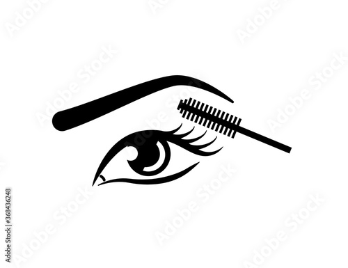 Female eye with cosmetic brush. Mascara applying illustration