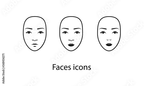 Set of beautiful vector line simple face icons isolated on white background