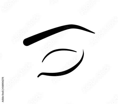 Closed eye flat black vector icon isolated on white