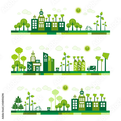 Green Eco city living concept banners.
