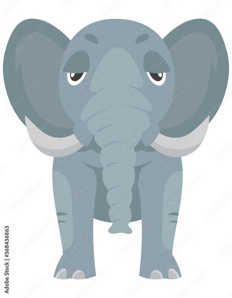 Fototapeta premium Standing elephant front view. African animal in cartoon style.