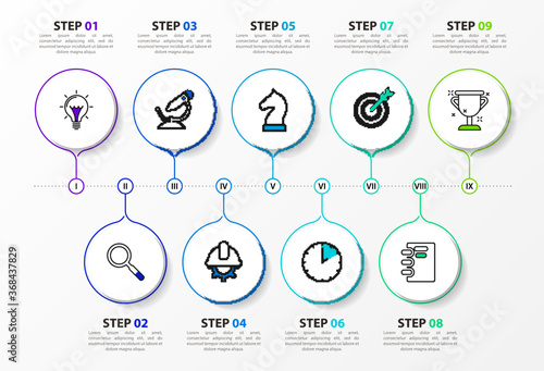 Infographic design template. Timeline concept with 9 steps