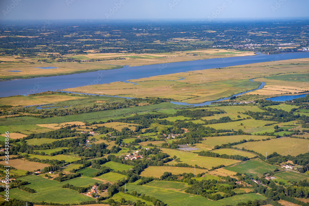 loire river and saint nazaire bridge from airplane view