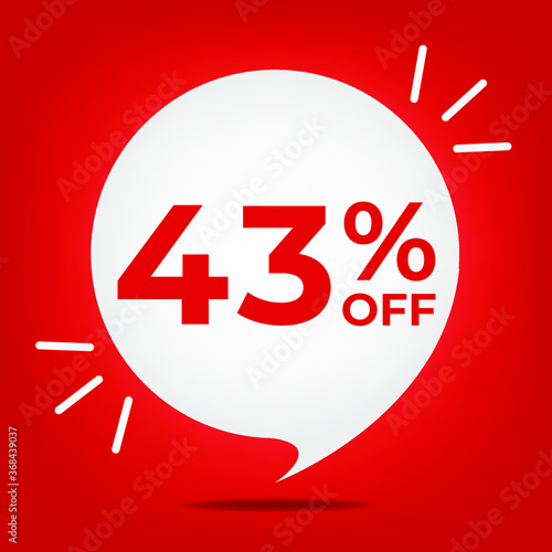 43% off. Banner with forty-three percent discount. White bubble on a red background vector.