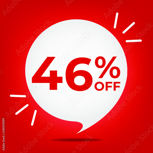 46% off. Banner with forty-six percent discount. White bubble on a red background vector.