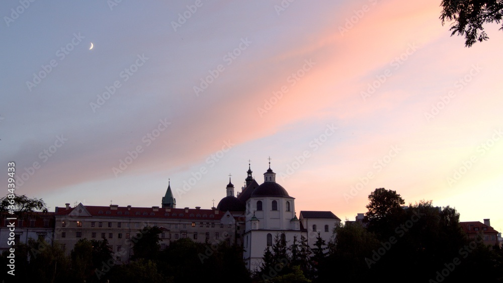 St. Stanislaus Basilica in Lublin at sunset.