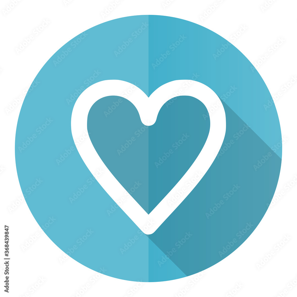 Heart vector icon, flat design blue round web button isolated on white background Heart vector icon, flat design blue round web button isolated on white background