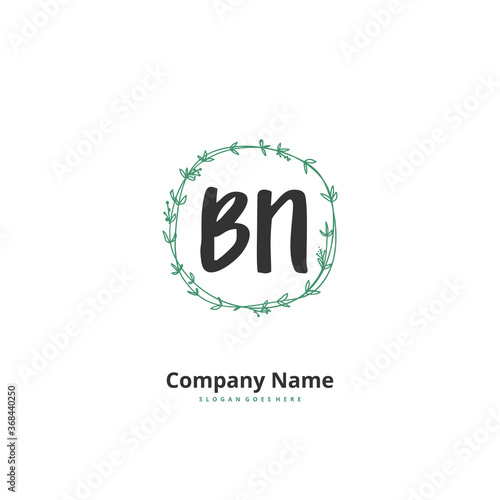 B N BN Initial handwriting and signature logo design with circle. Beautiful design handwritten logo for fashion, team, wedding, luxury logo.