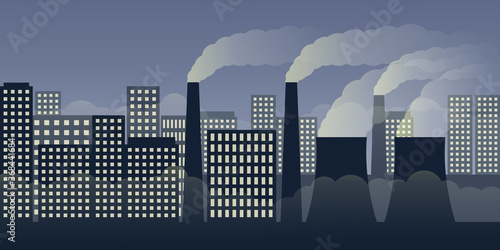 city scape by night with pollution by industry and smog vector illustration EPS10