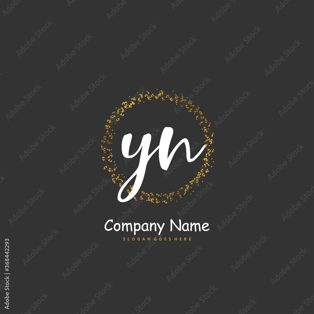 Y N YN Initial handwriting and signature logo design with circle. Beautiful design handwritten logo for fashion, team, wedding, luxury logo.