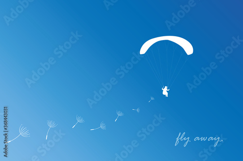fly away freedom banner with paraglider in blue sky vector illustration EPS10